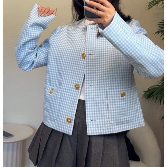 Versace Medusa Blue and White Checkered wool jacket 38 - Picture 8 of 10